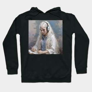 Blonde Girl With Headphones Reading Book B Hoodie